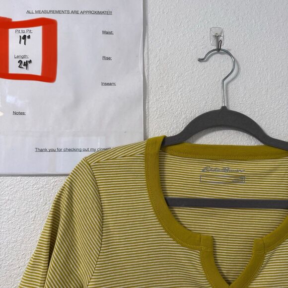 Eddie Bauer Womens Cotton Short Sleeve Shirt Top Medium Mossy Green Striped - Picture 6 of 6